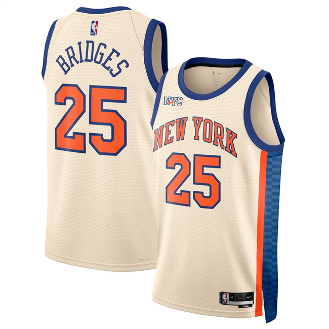 Men's New Yok Knicks #25 Mikal Bridges Cream 2025/26 City Edition Stitched Basketball Jersey